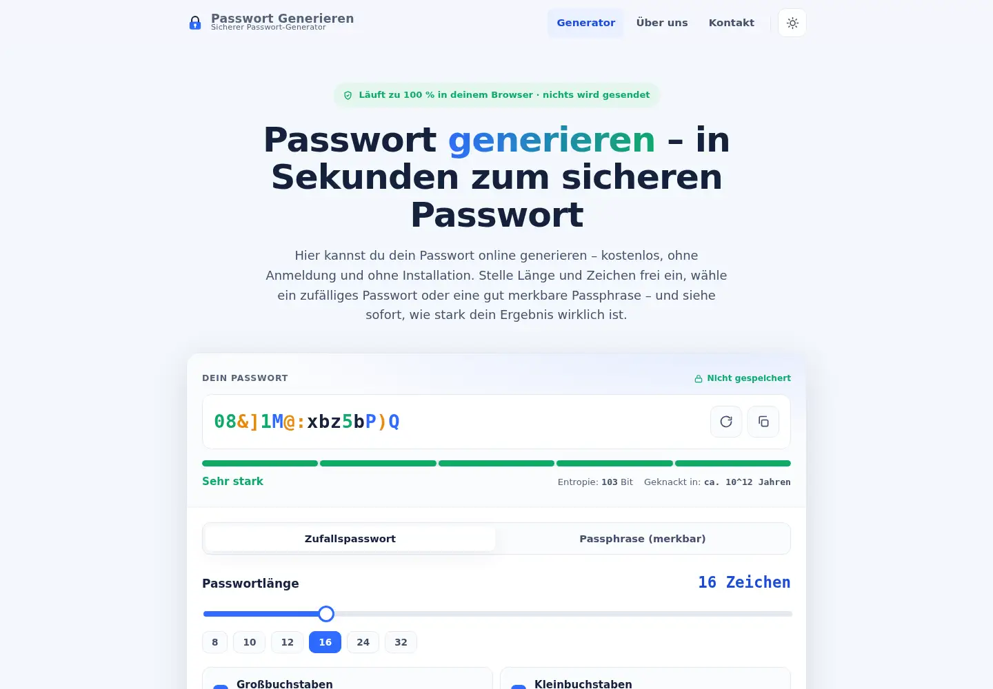 Captured homepage of passwortgenerieren.com in the current scan