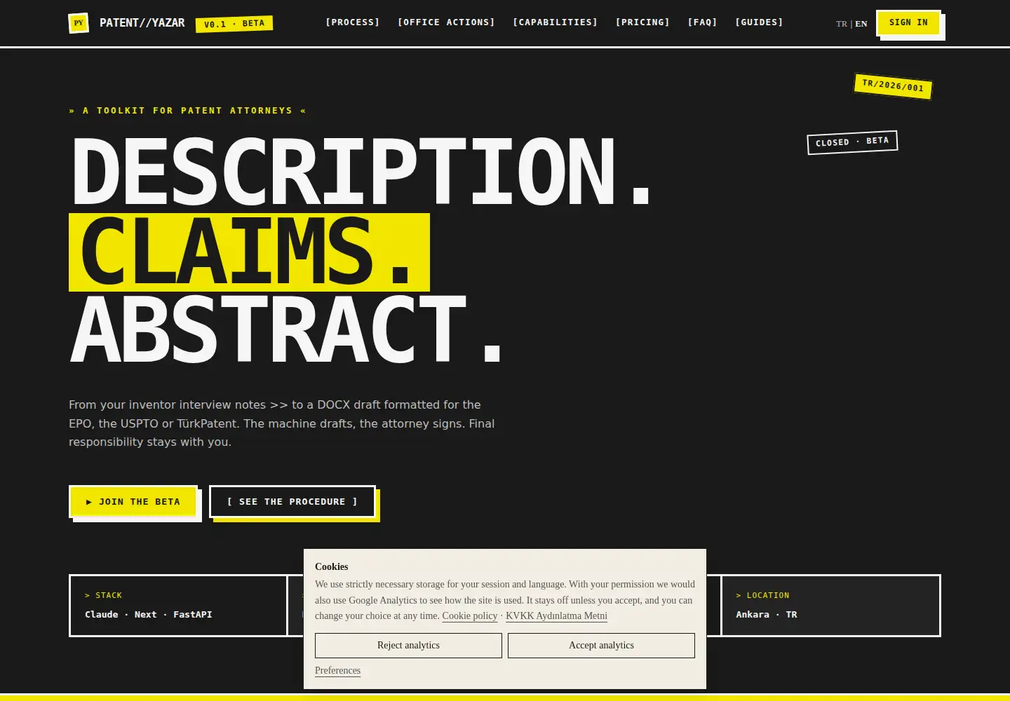 Screenshot of patentyazar.com