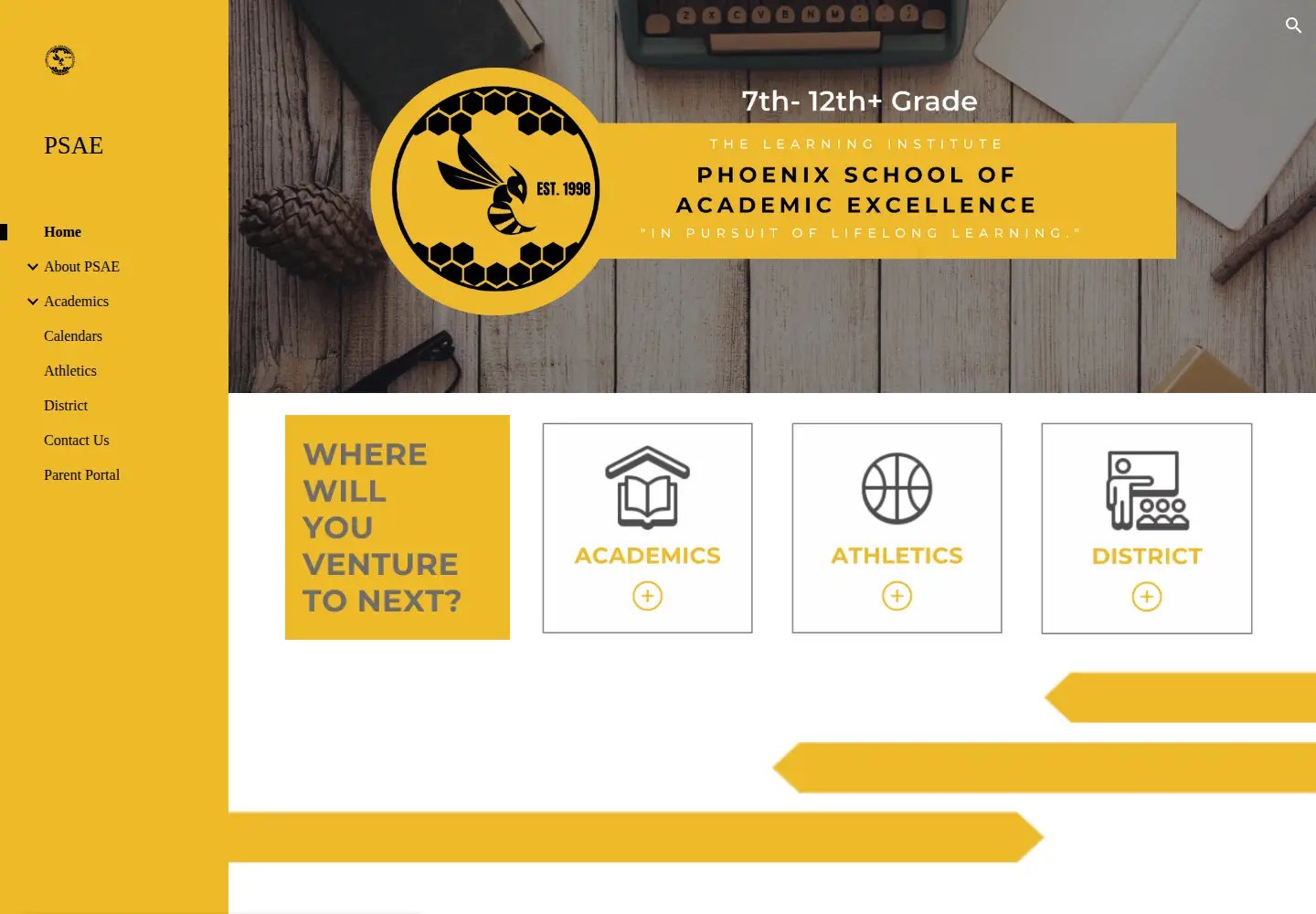 Captured homepage of phoenixschoolofacademicexcellence.com in the current scan