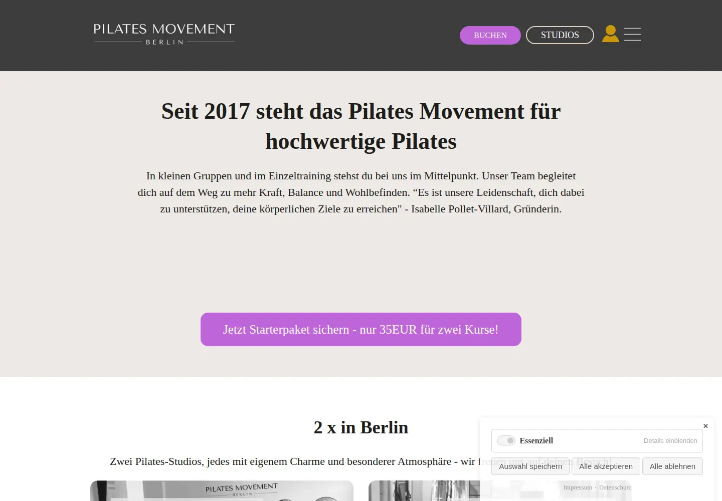 Captured homepage of pilatesmovementberlin.com in the current scan