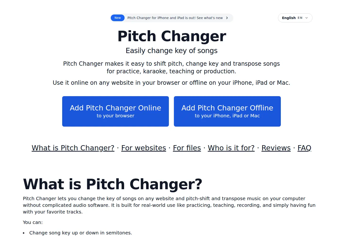 Screenshot of pitch-changer.com