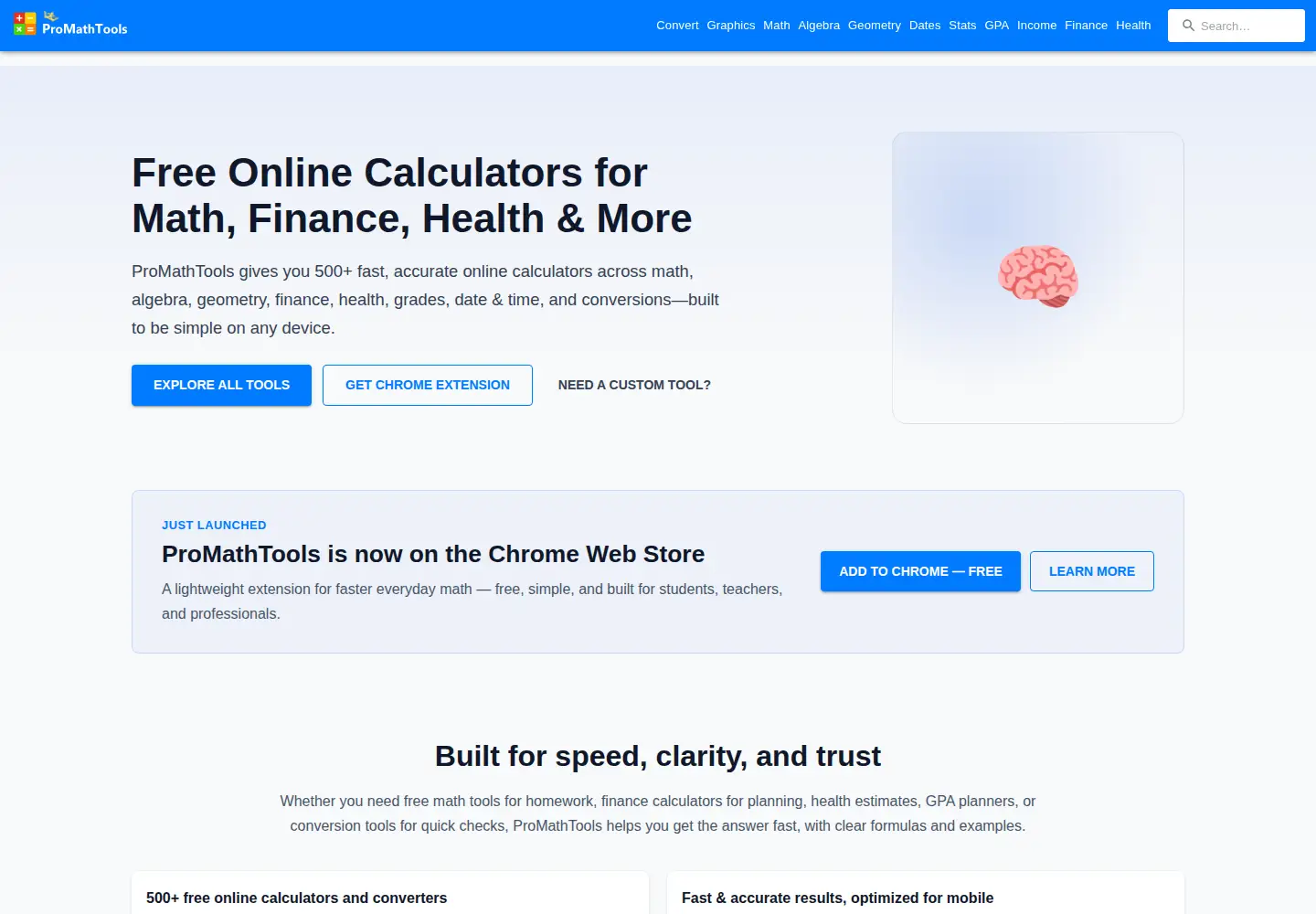 Captured homepage of promathtools.com in the current scan