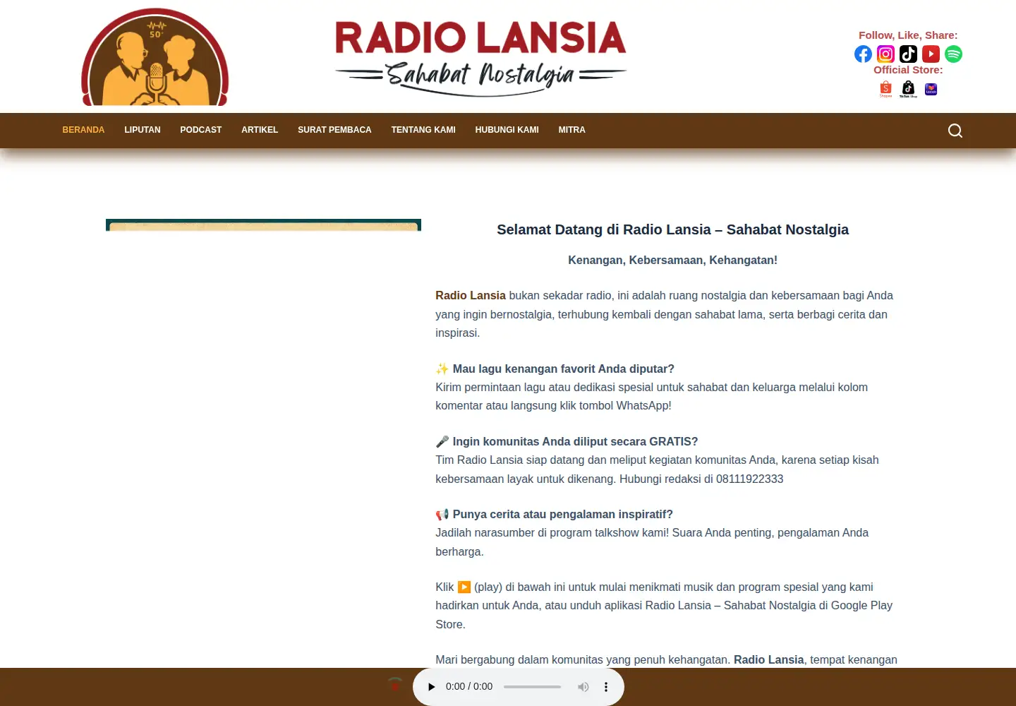 Captured homepage of radiolansia.com in the current scan