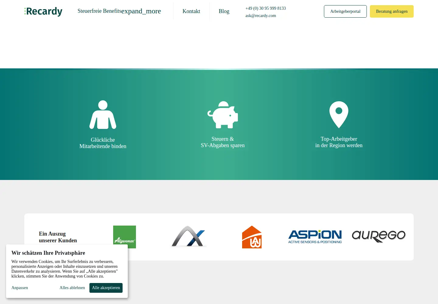 Captured homepage of recardy.com in the current scan