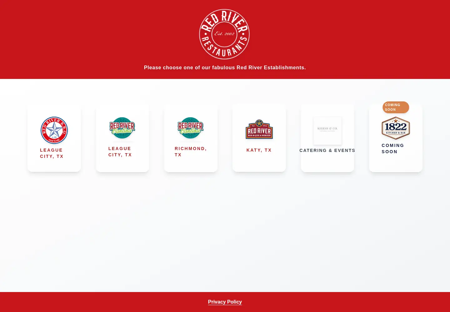Screenshot of redriverrestaurants.com