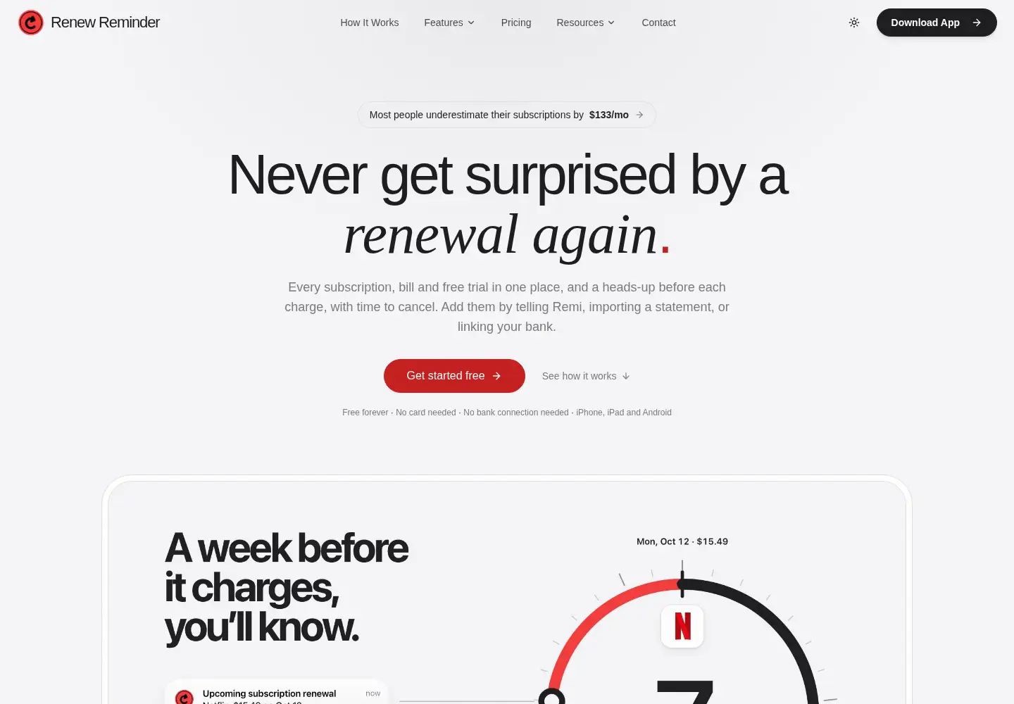 Screenshot of renewreminder.com