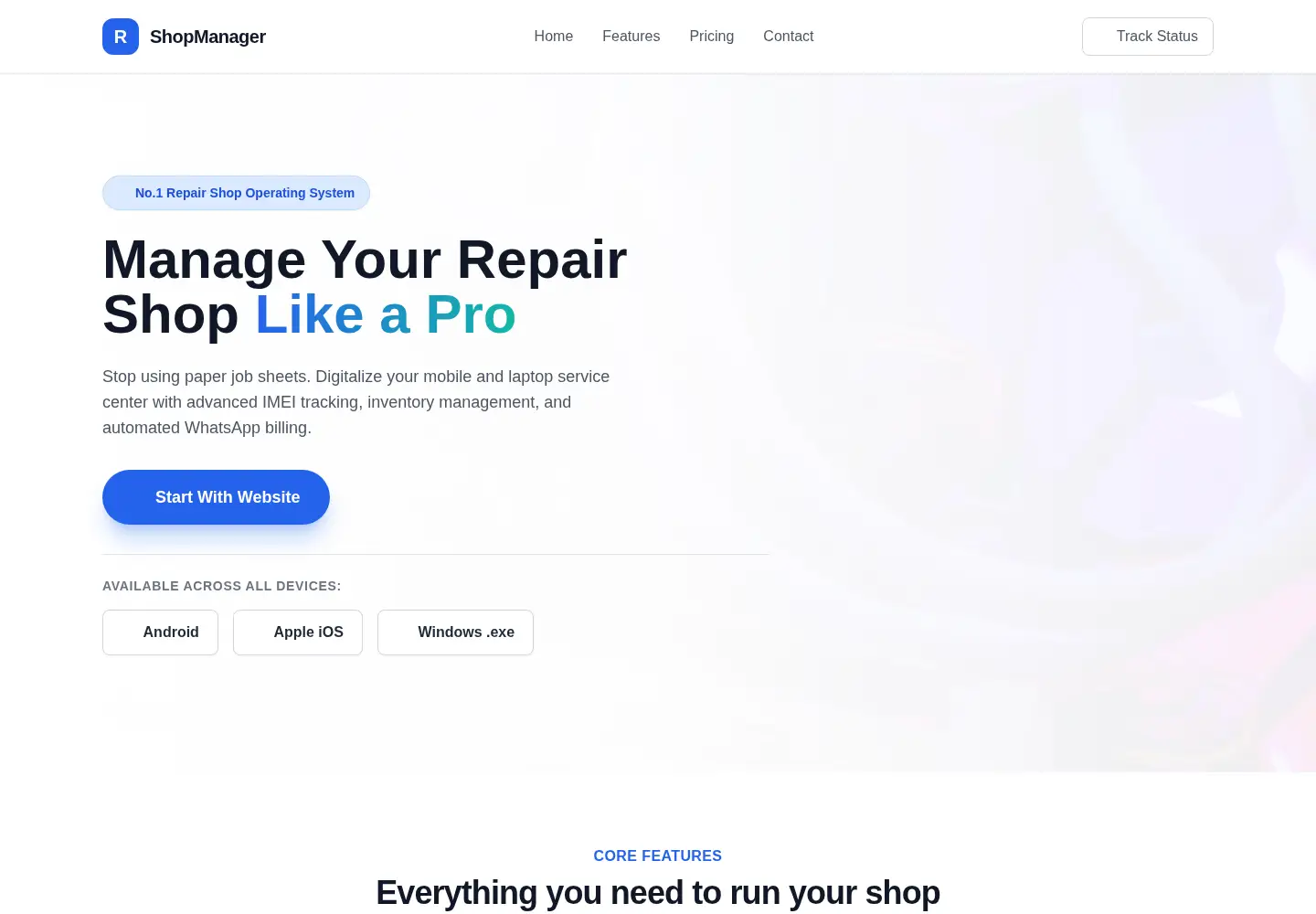 Screenshot of repairingshopmanager.com