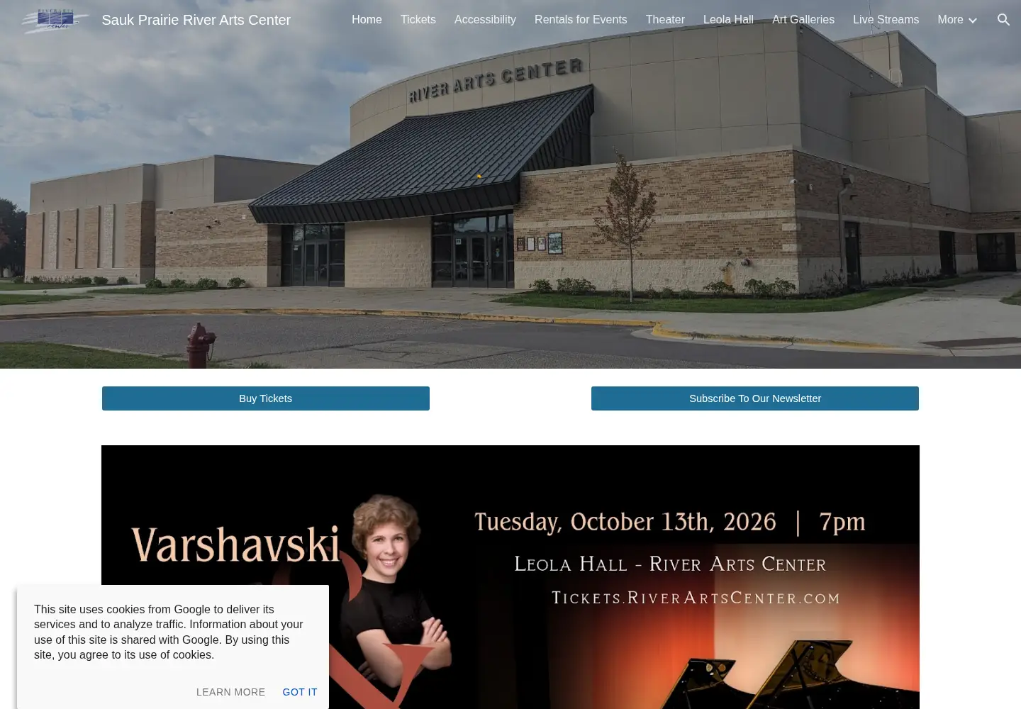 Screenshot of riverartscenter.com