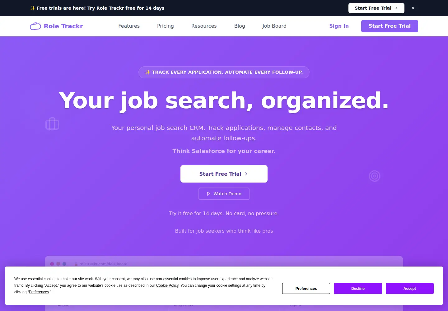 Captured homepage of roletrackr.com in the current scan