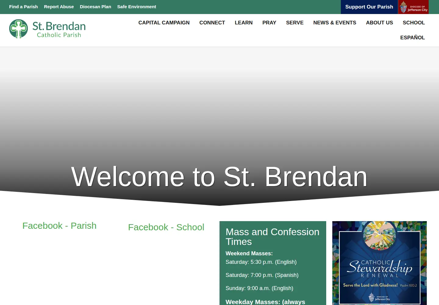 Captured homepage of saintbrendanparish.com in the current scan