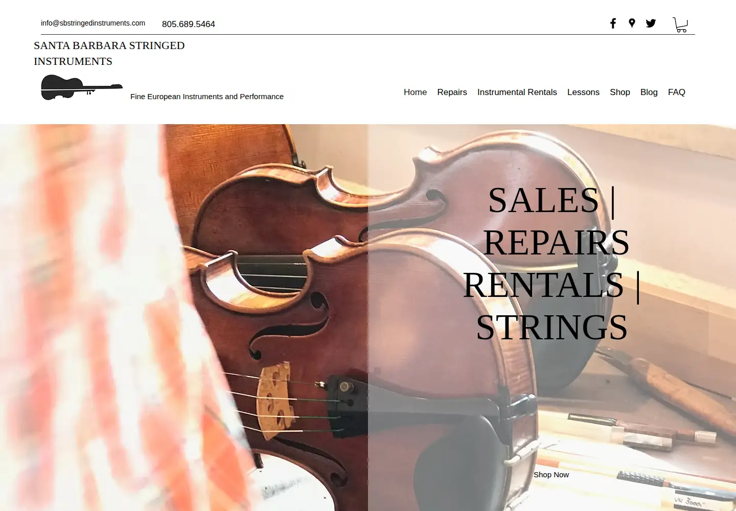 Captured homepage of sbstringedinstruments.com in the current scan