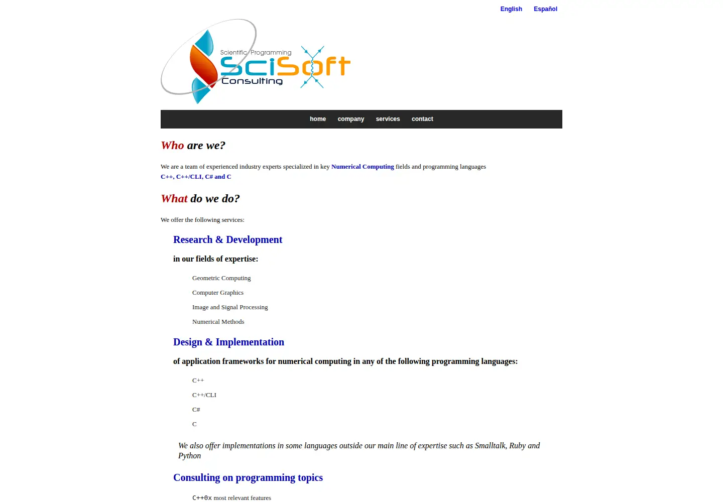 Captured homepage of scisoft-consulting.com in the current scan