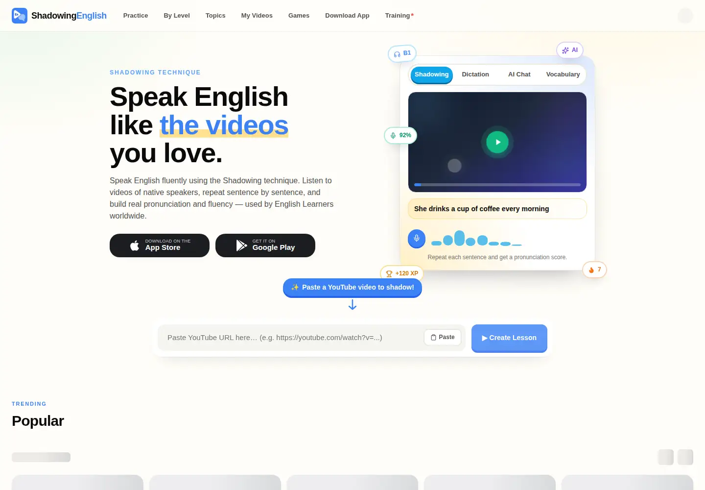 Screenshot of shadowingenglish.com