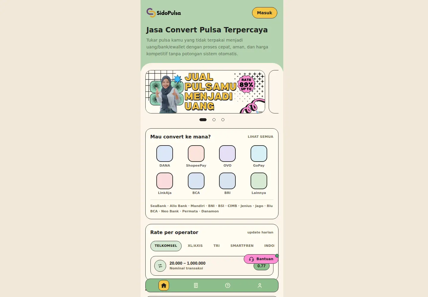 Captured homepage of sidopulsa.com in the current scan