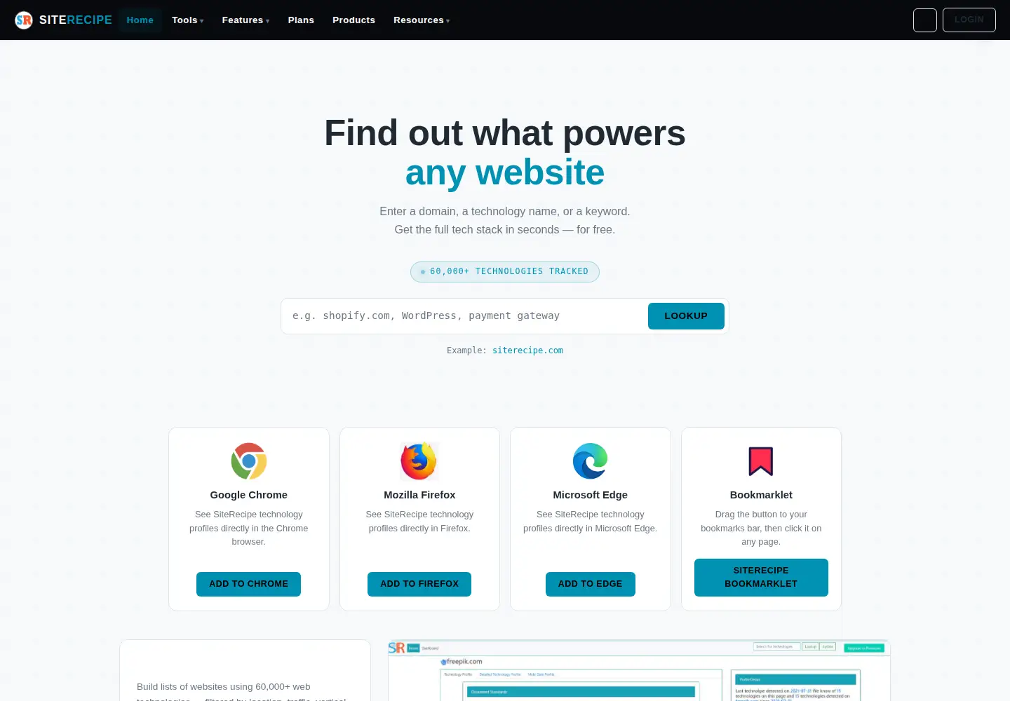 Captured homepage of siterecipe.com in the current scan
