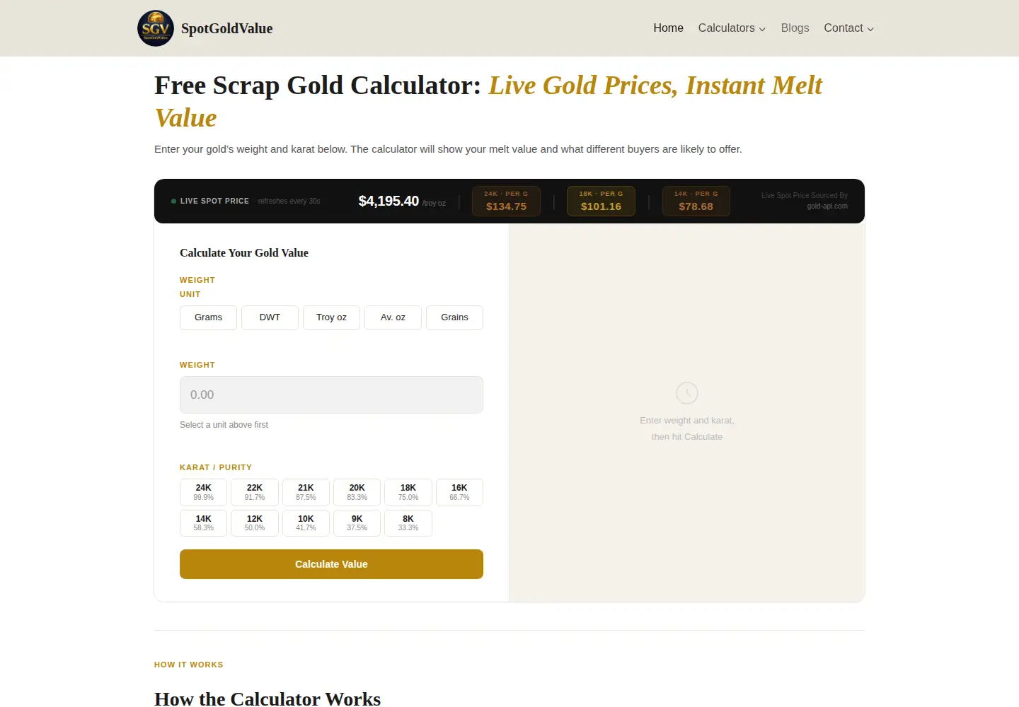 Screenshot of spotgoldvalue.com