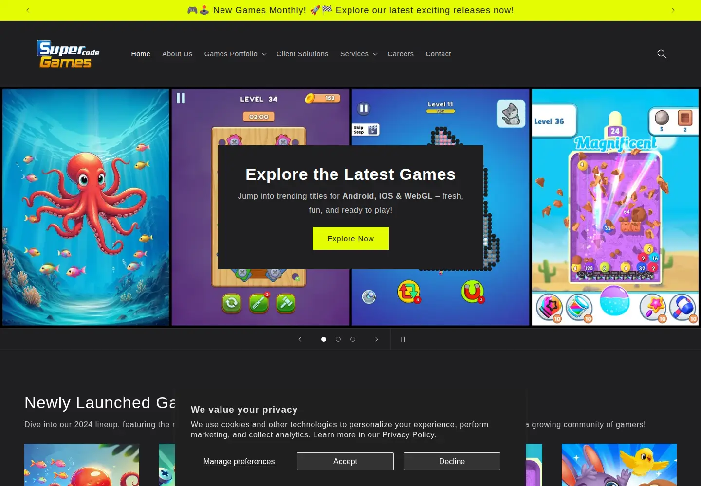 Captured homepage of supercodegames.com in the current scan