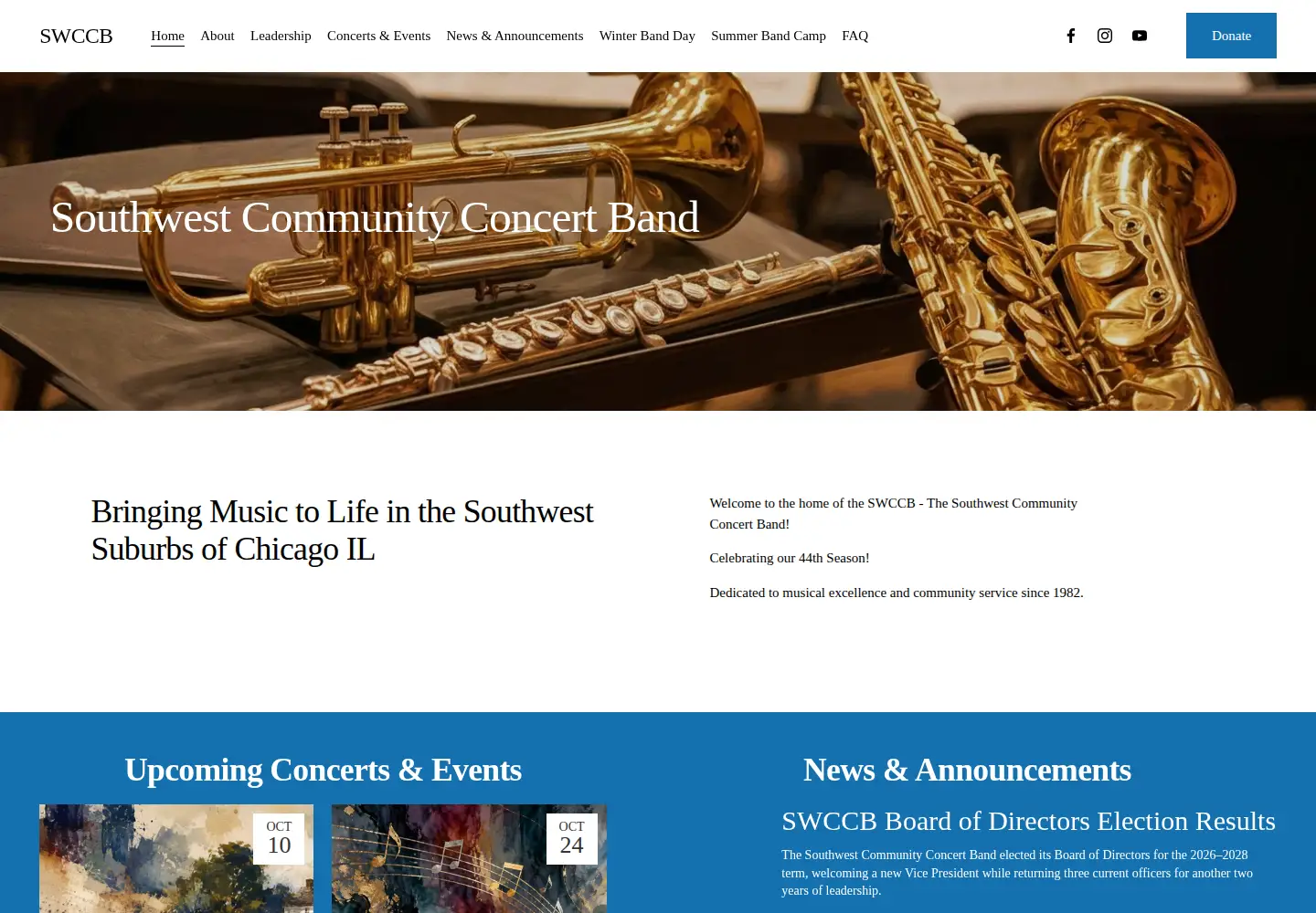 Captured homepage of swcommunityband.com in the current scan