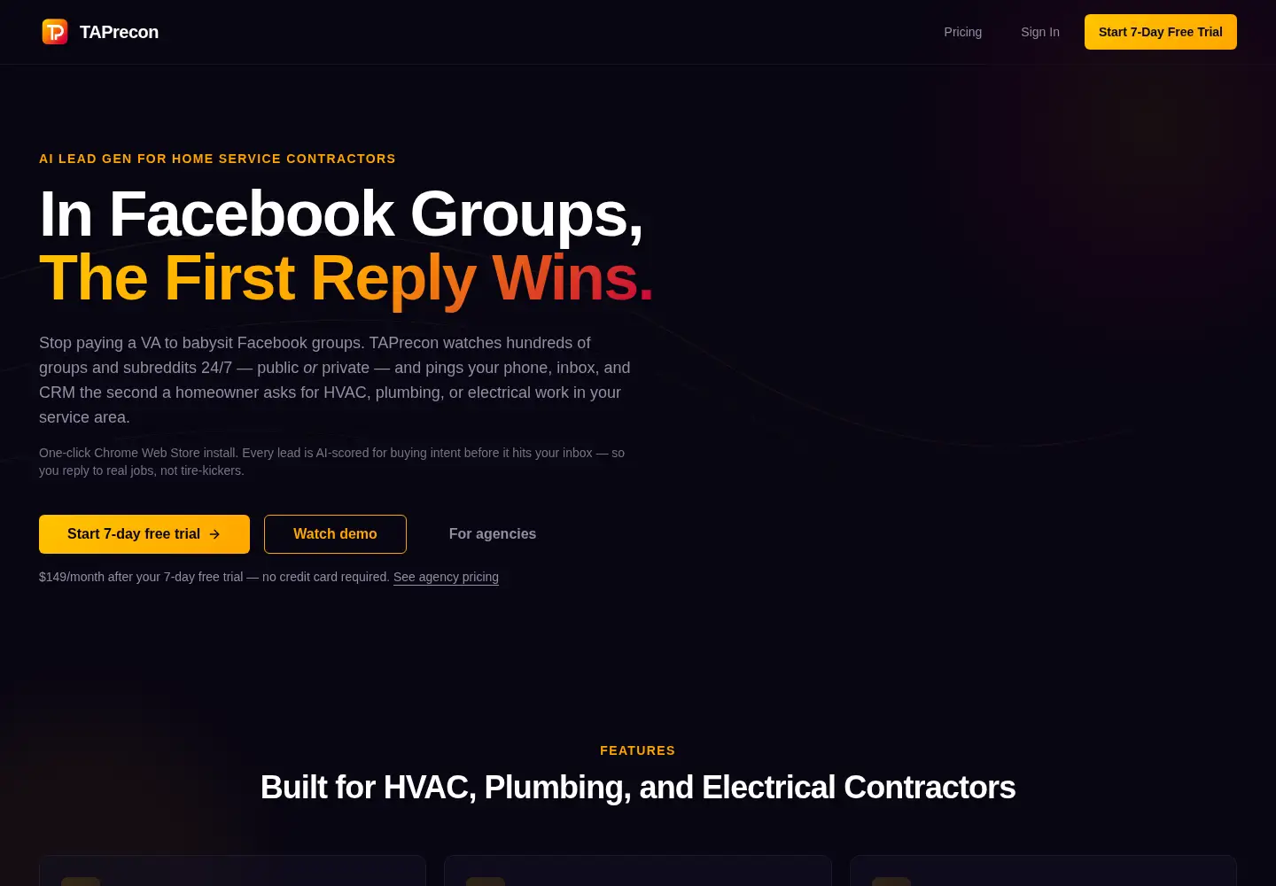 Screenshot of taprecon.com