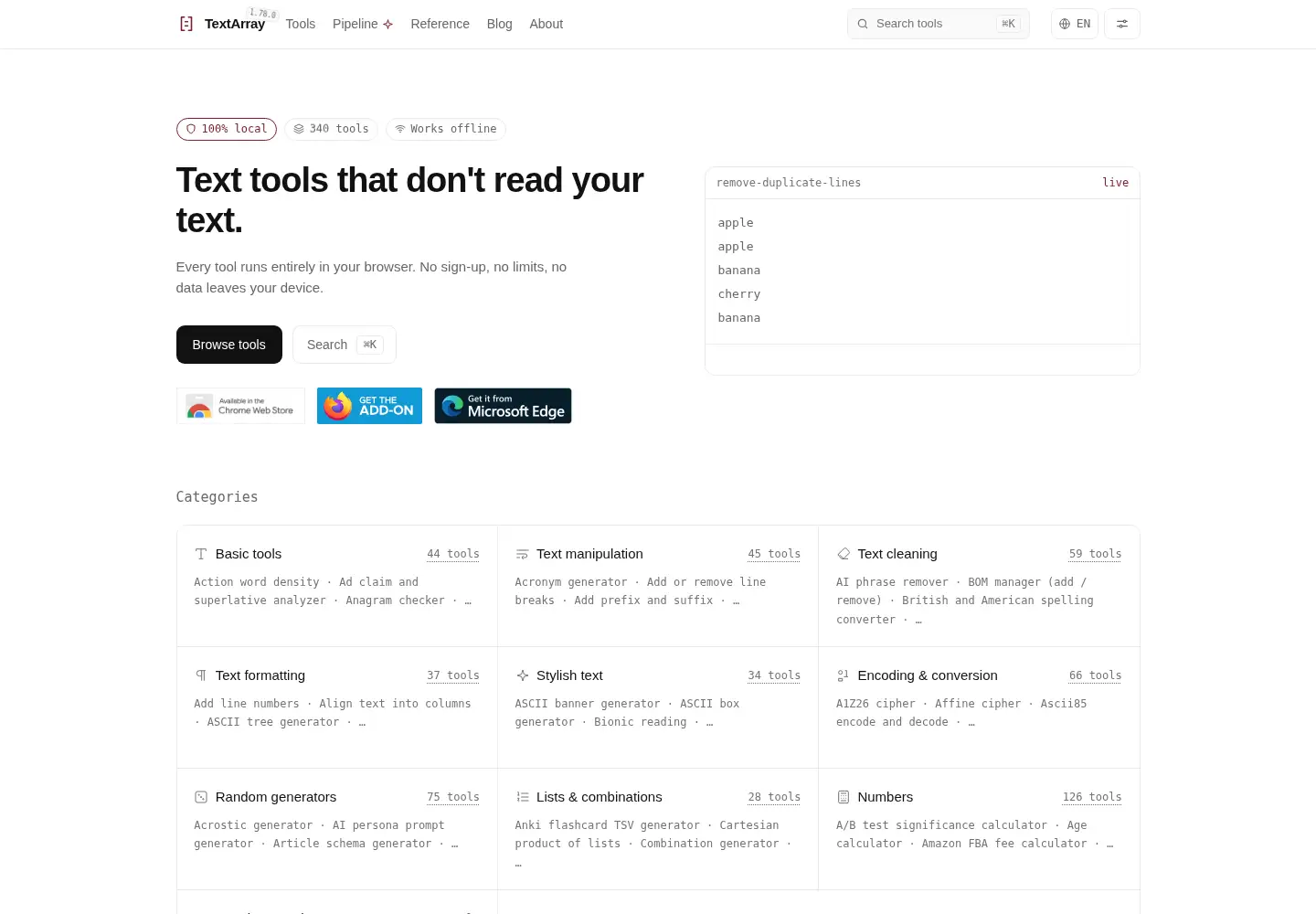 Captured homepage of textarray.com in the current scan