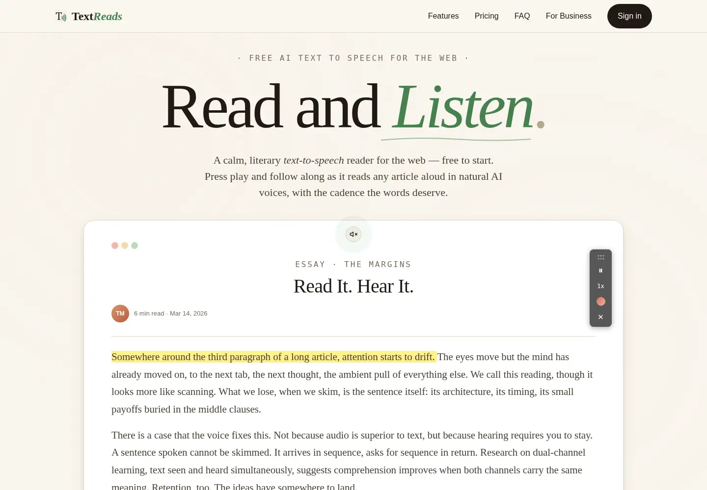 Captured homepage of textreads.com in the current scan