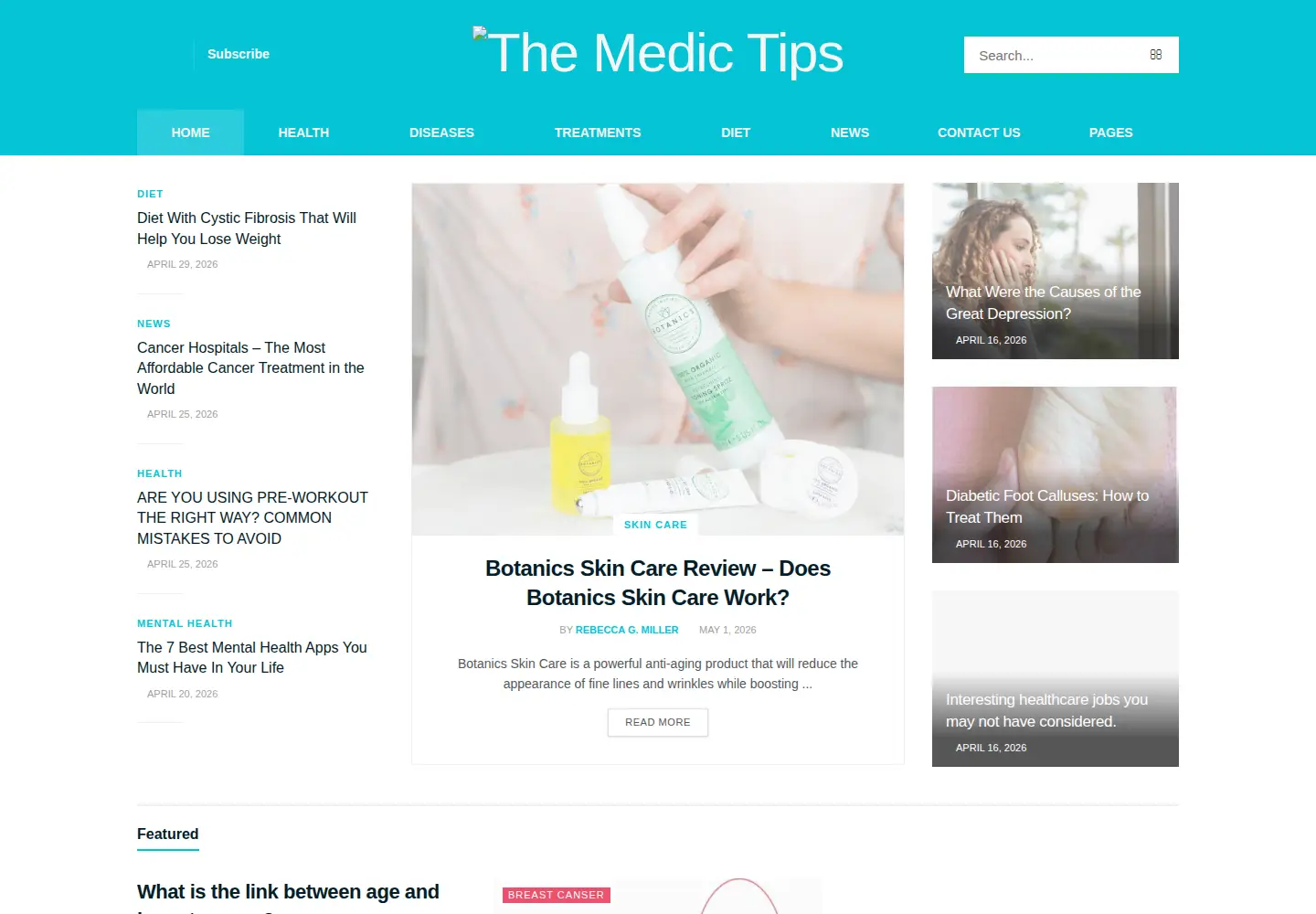 Captured homepage of themedictips.com in the current scan