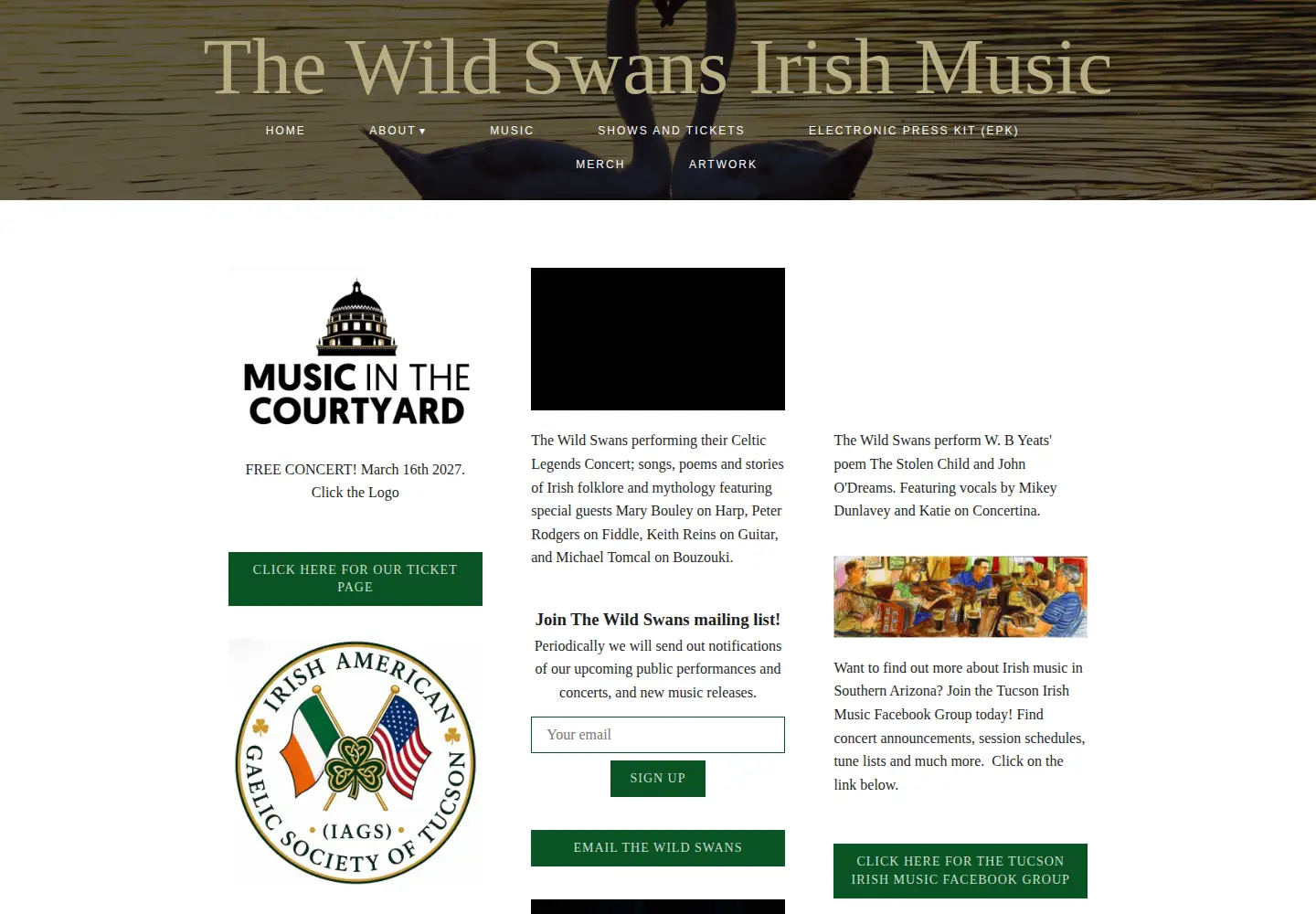 Captured homepage of thewildswansmusic.com in the current scan