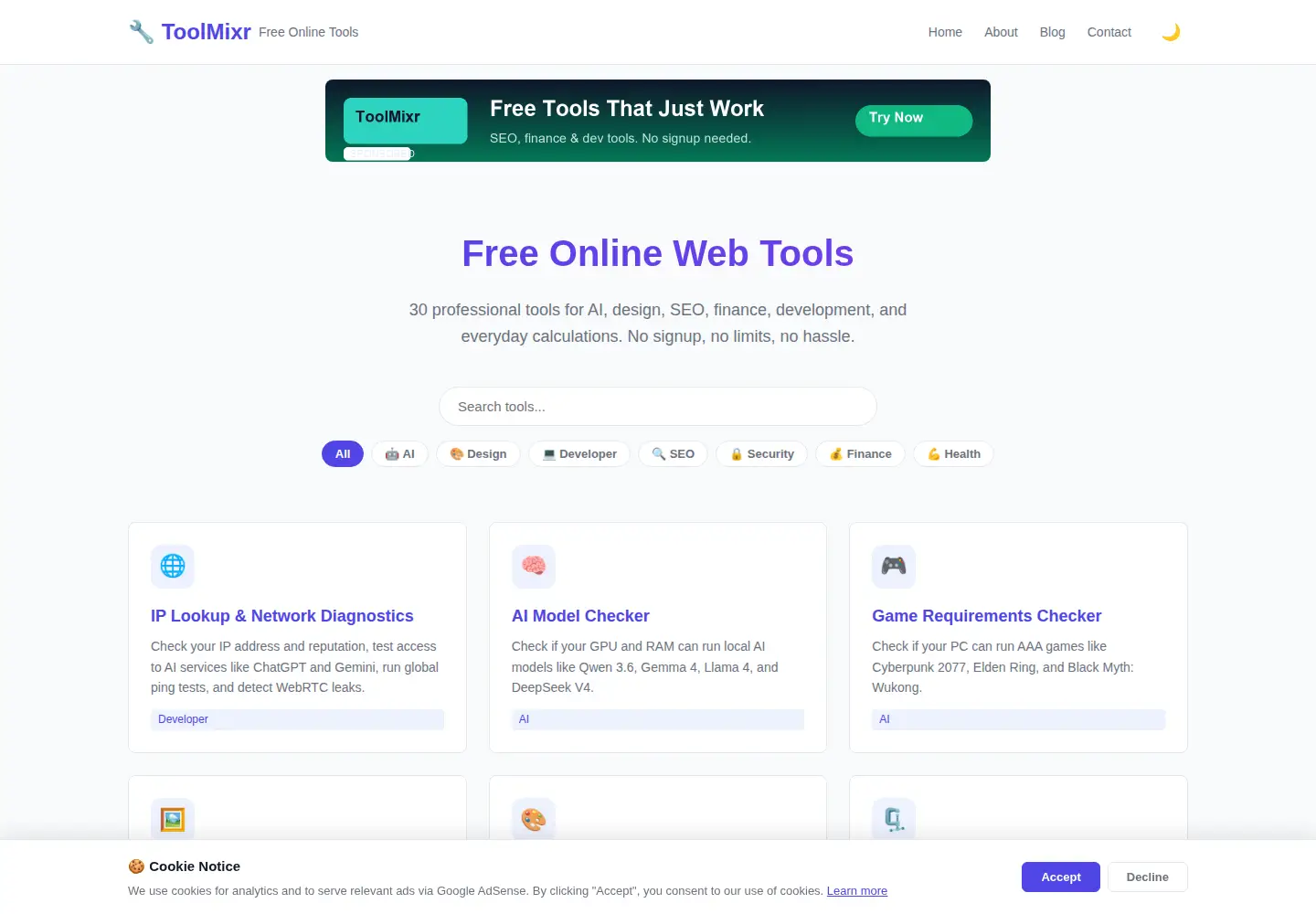 Screenshot of toolmixr.com