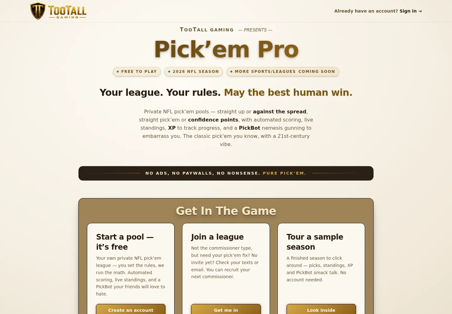 Screenshot of tootallgaming.com