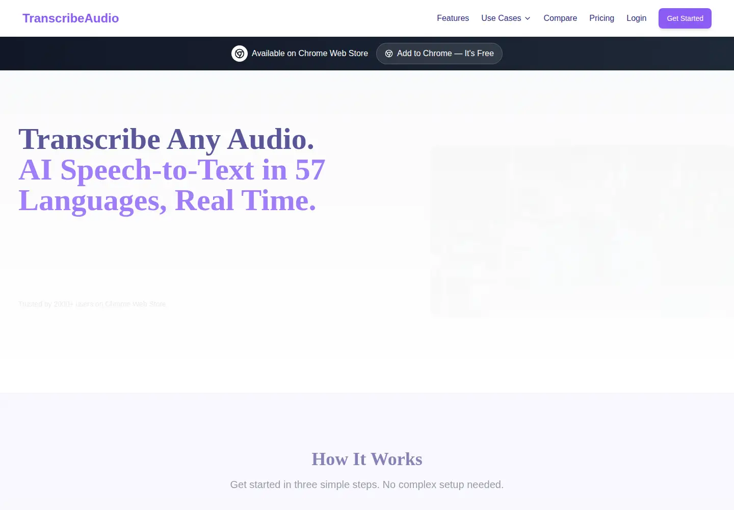 Captured homepage of transcribe-audio.com in the current scan