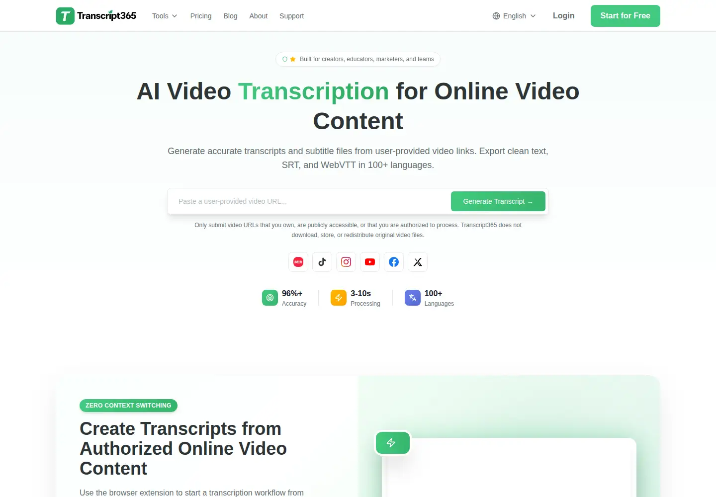 Captured homepage of transcript365.com in the current scan