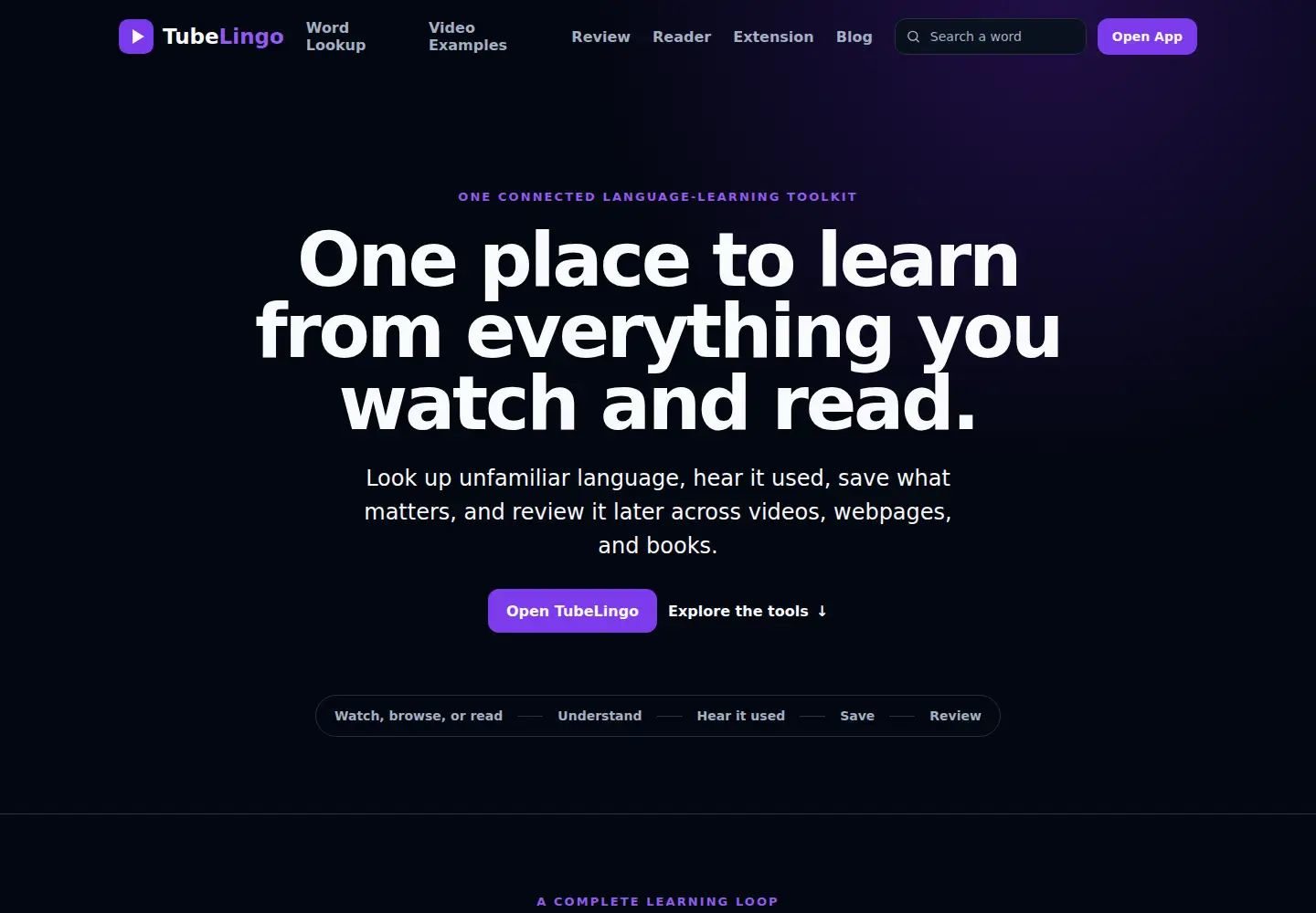 Captured homepage of tubelingo.com in the current scan