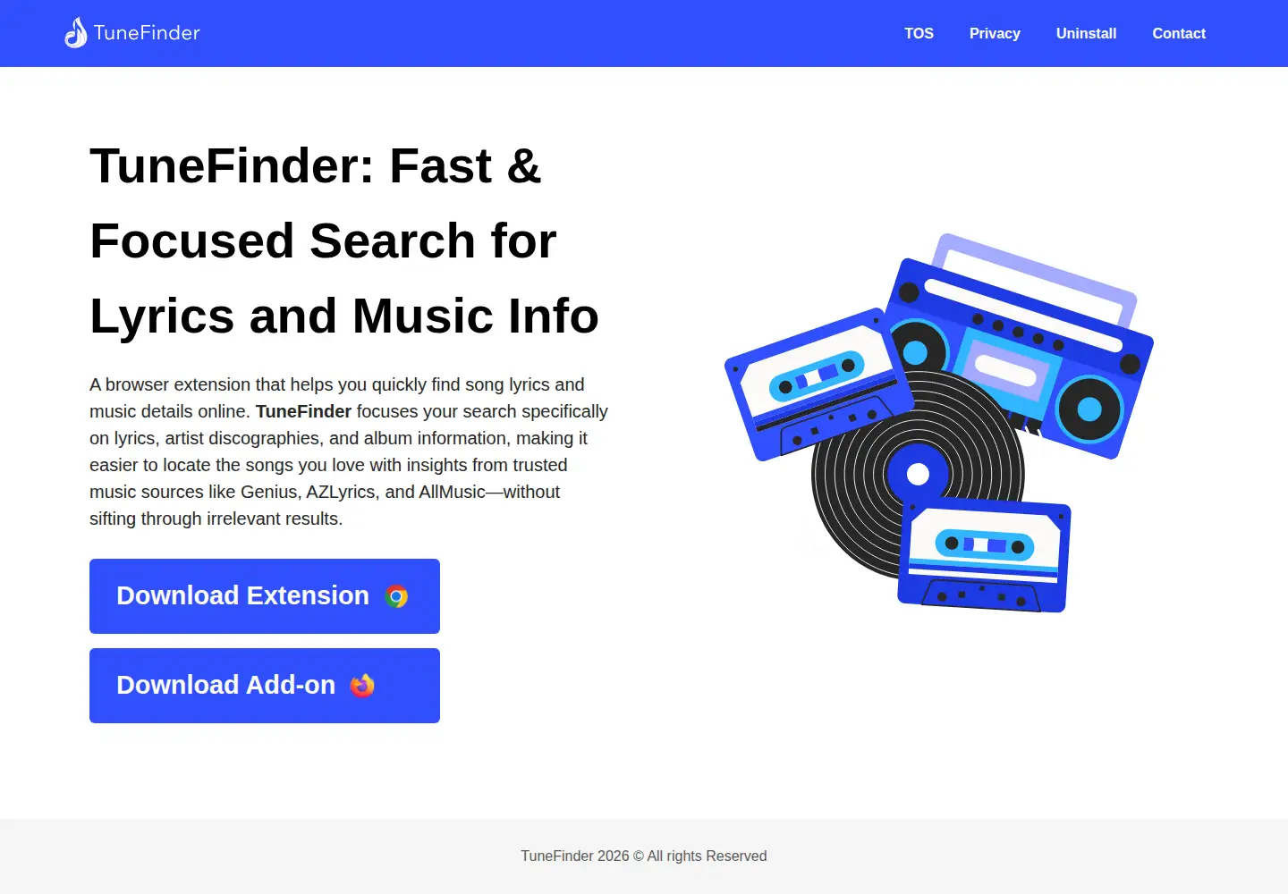 Captured homepage of tunefinderapp.com in the current scan