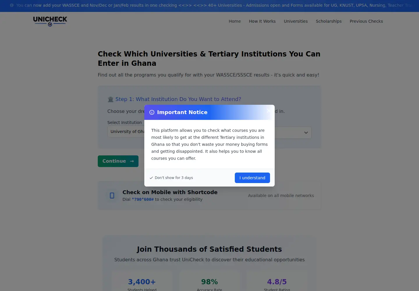 Screenshot of unicheckgh.com