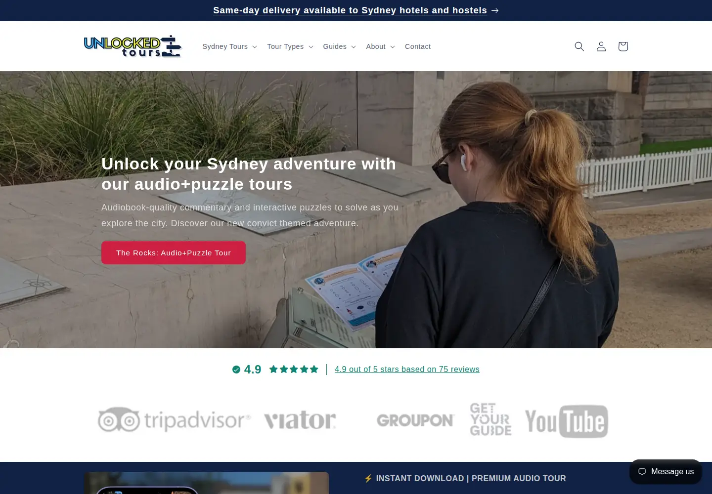 Captured homepage of unlockedtours.com in the current scan