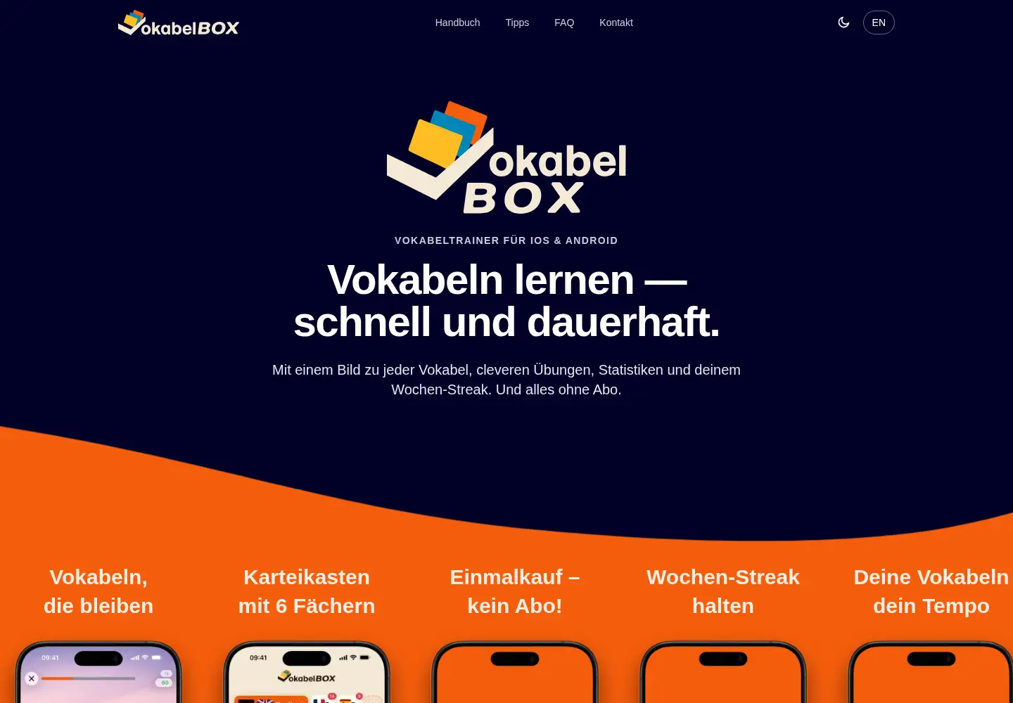 Screenshot of vokabelbox.com