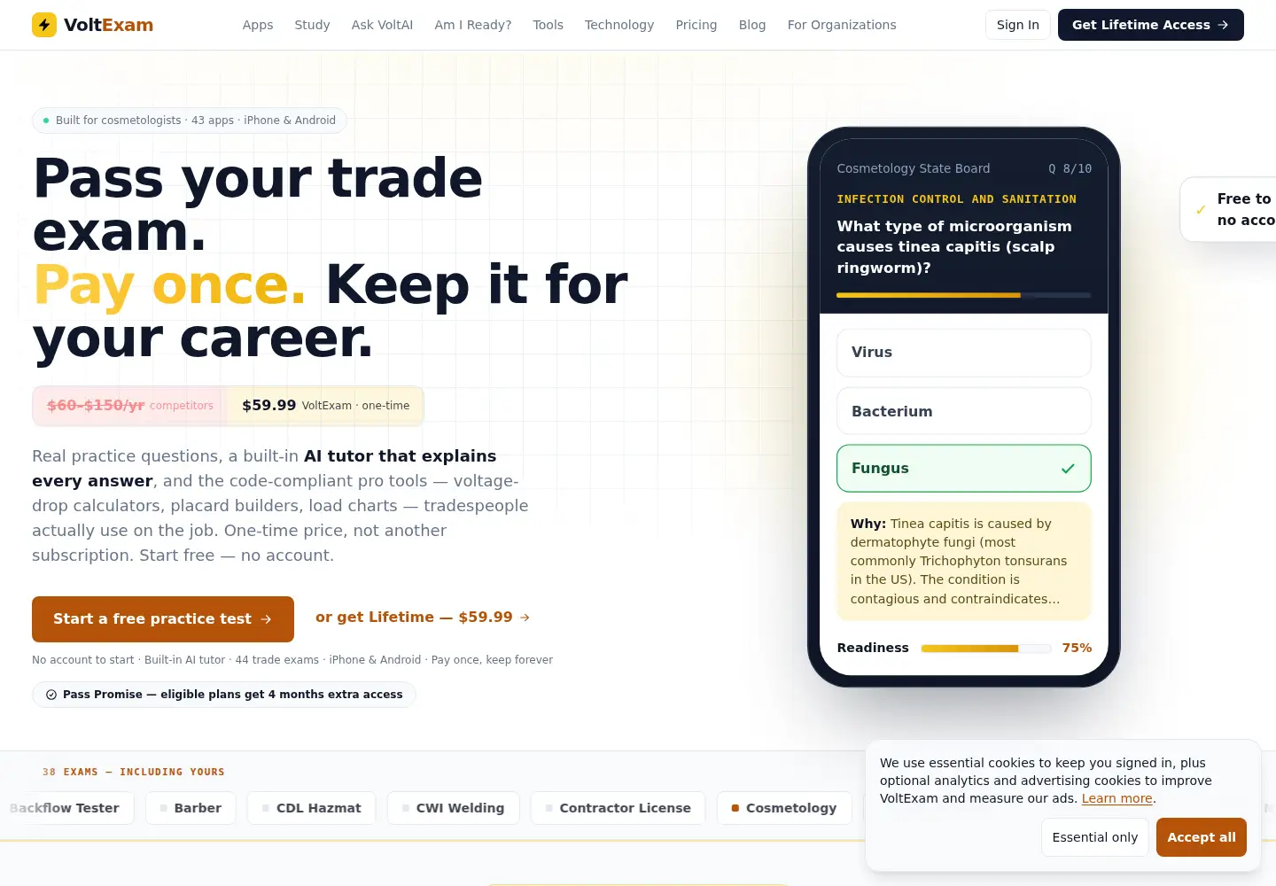 Screenshot of voltexam.com