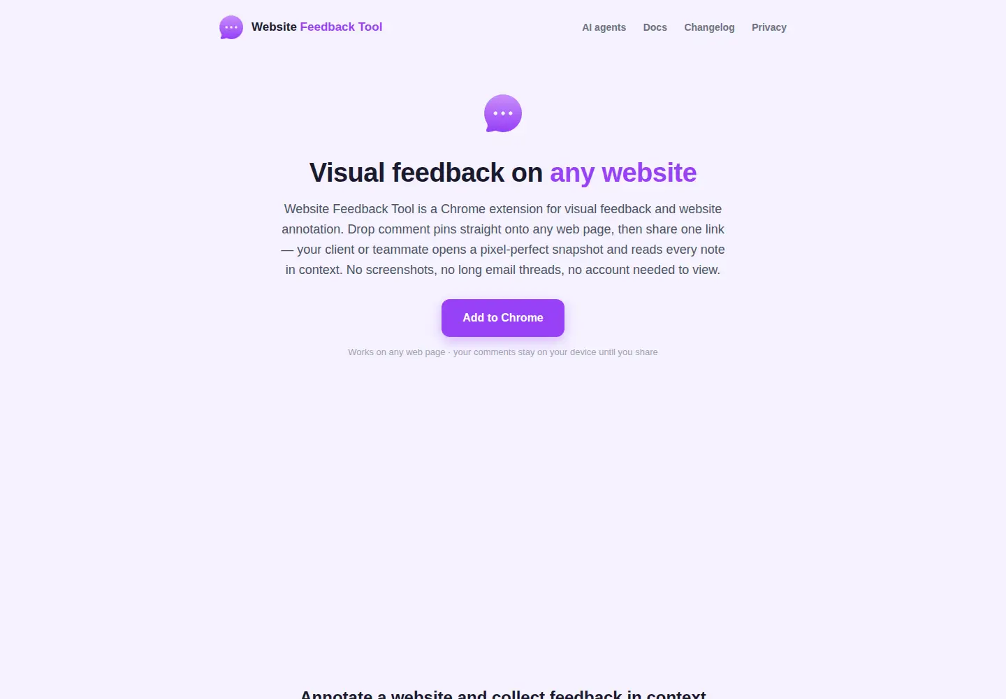 Captured homepage of website-feedback-tool.com in the current scan
