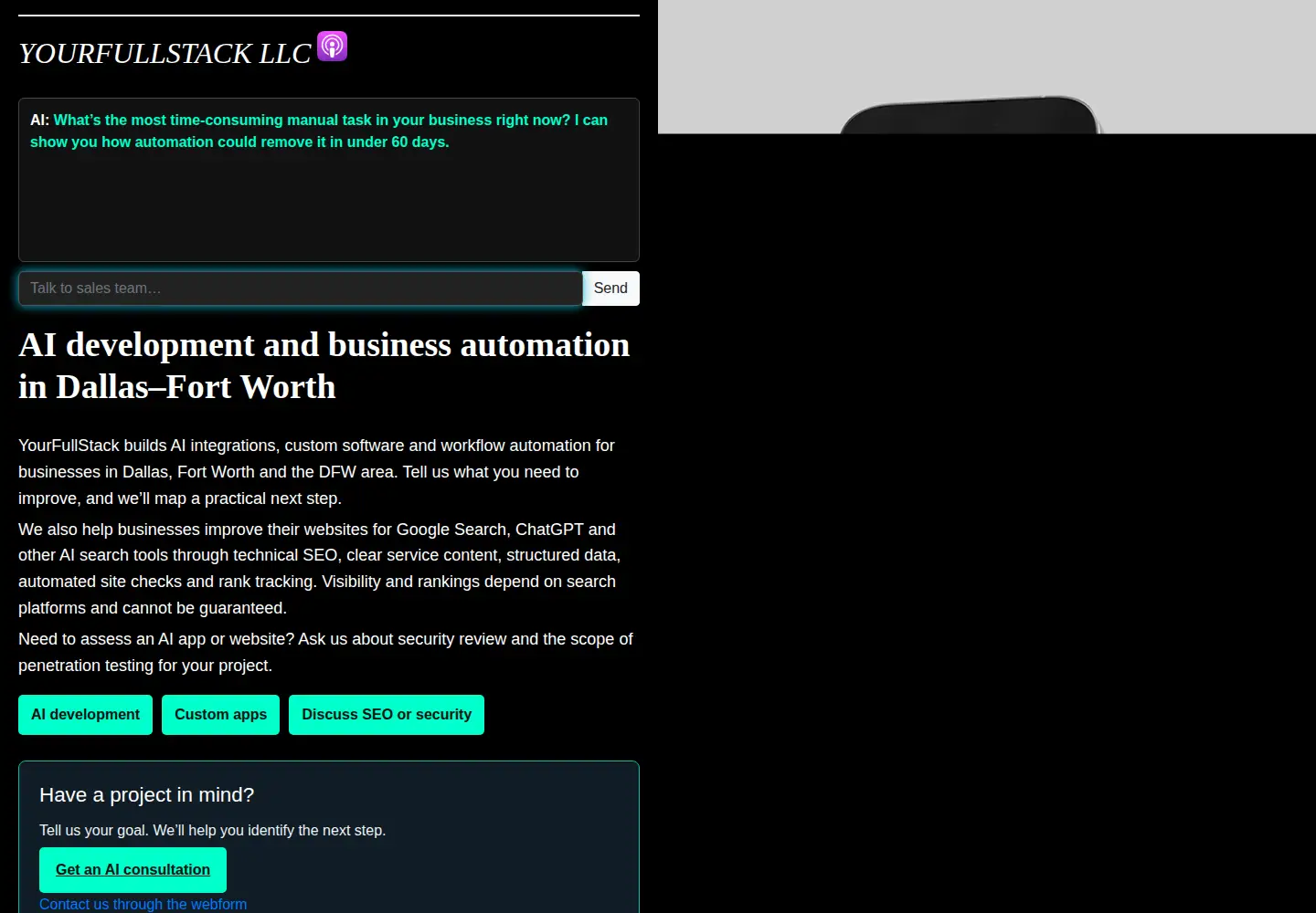 Captured homepage of yourfullstack.com in the current scan