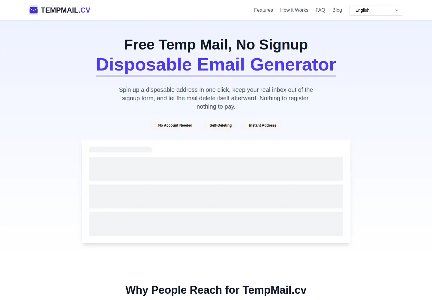 Captured homepage of tempmail.cv in the current scan