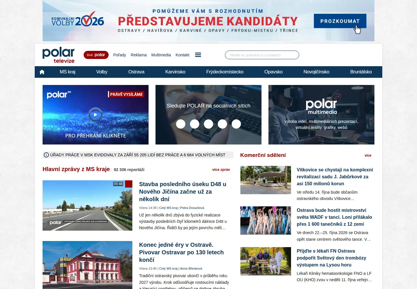 Captured homepage of tvpolar.cz in the current scan