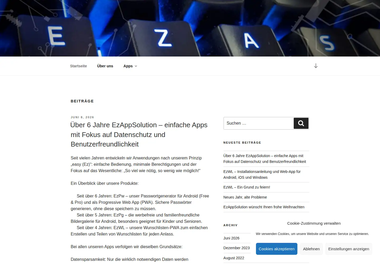 Captured homepage of ezappsolution.de in the current scan