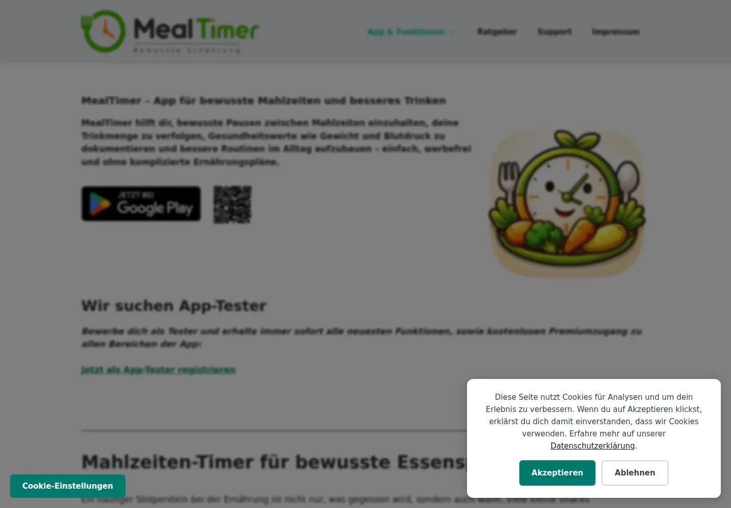 Screenshot of mealtimer.de