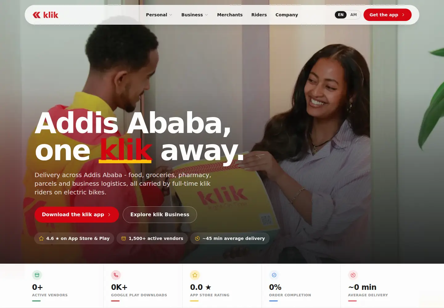 Captured homepage of klik.delivery in the current scan