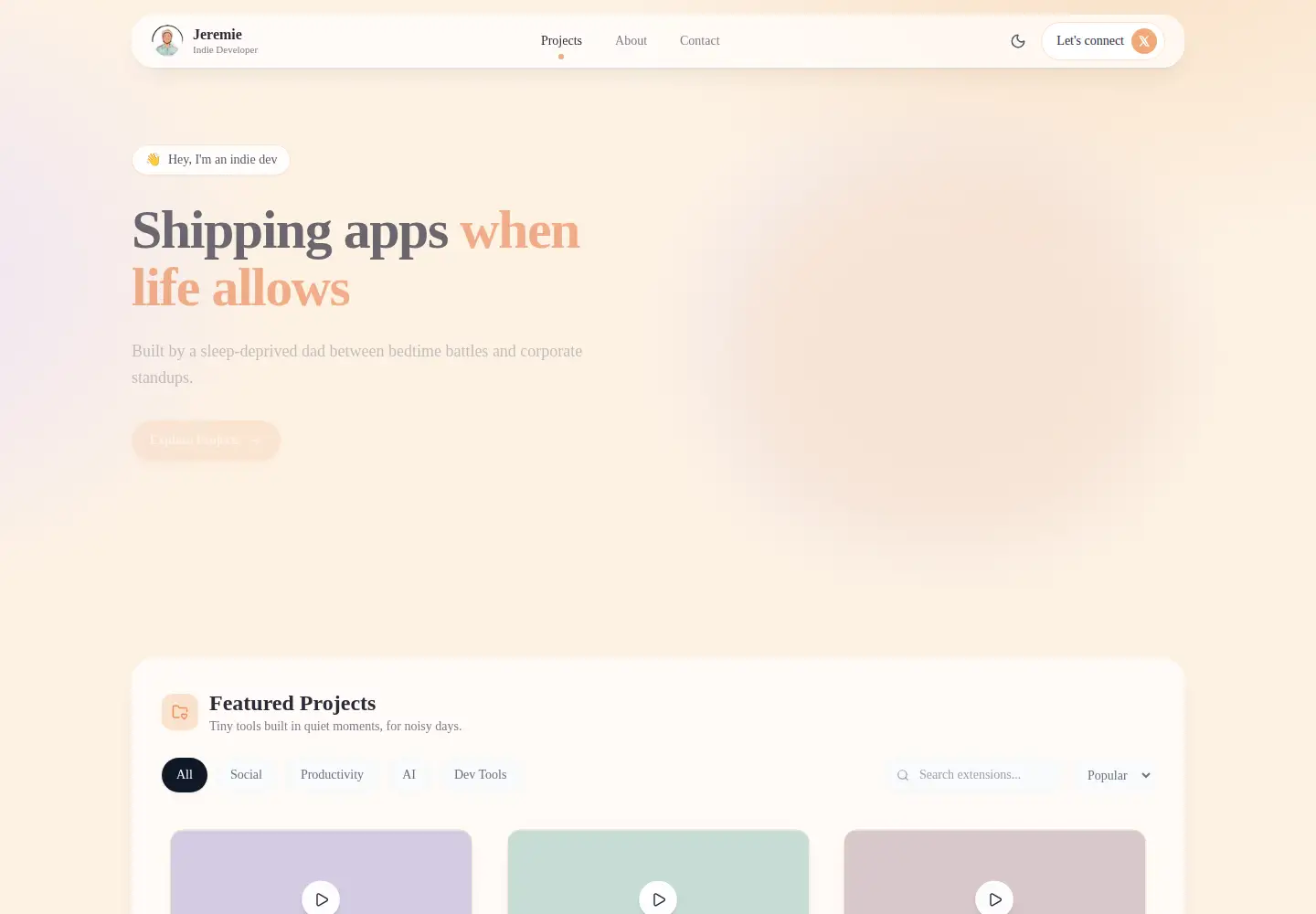 Captured homepage of jeremieworks.dev in the current scan