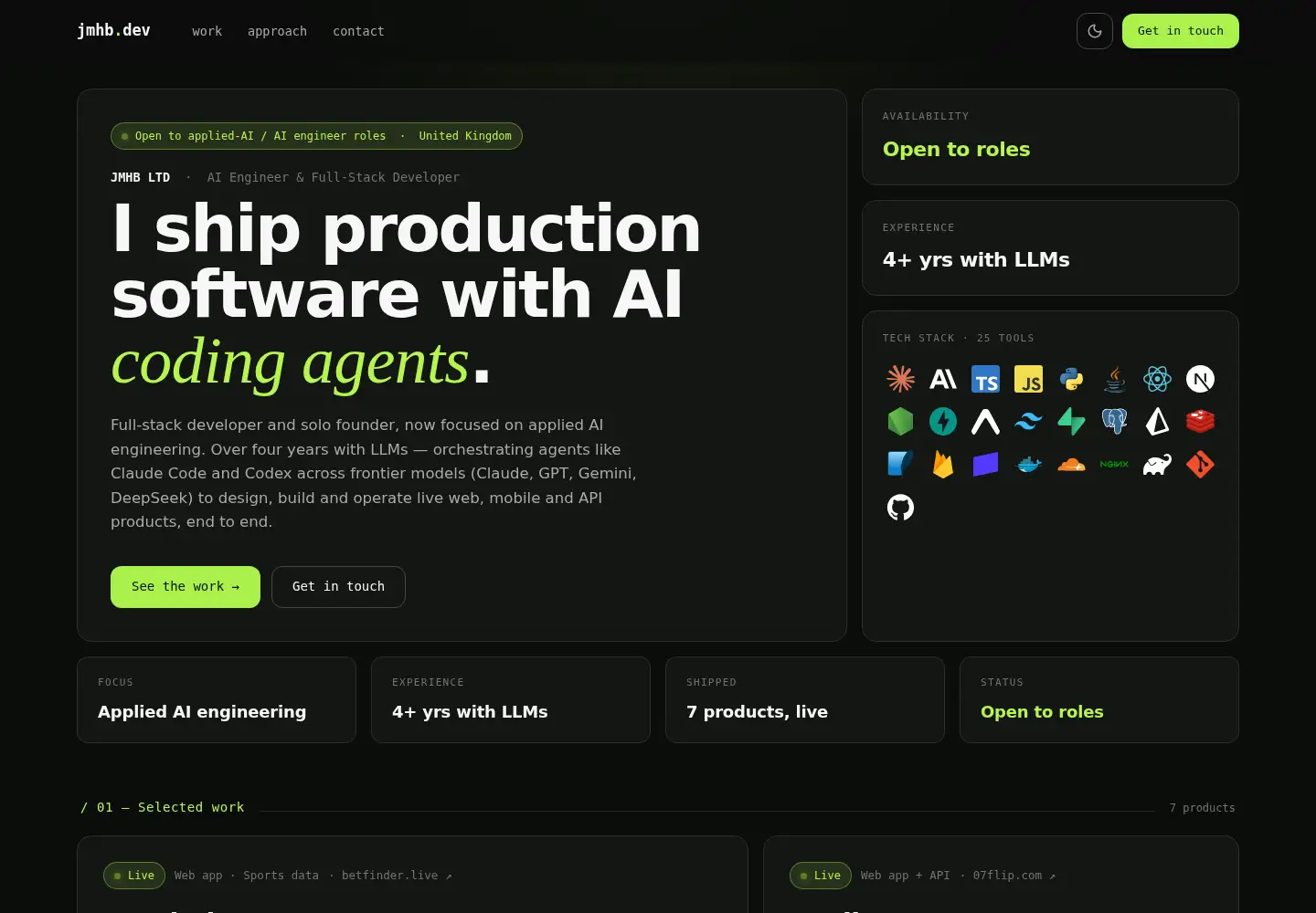 Captured homepage of jmhb.dev in the current scan