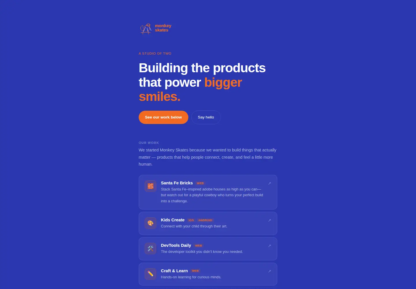 Captured homepage of monkeyskates.dev in the current scan