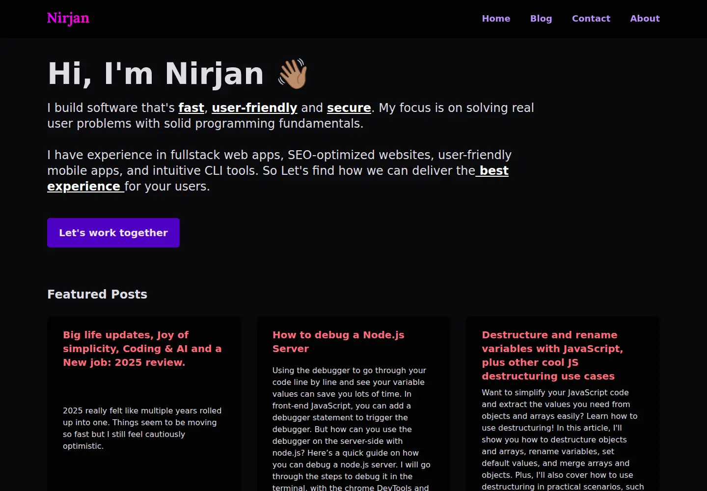 Captured homepage of nirjan.dev in the current scan