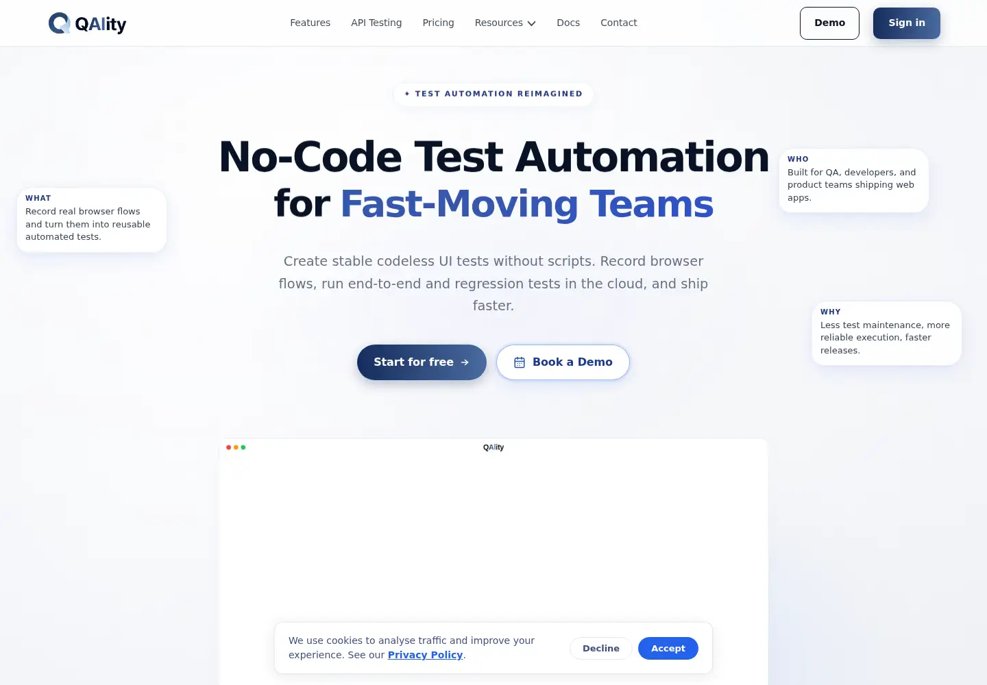 Captured homepage of qality.dev in the current scan