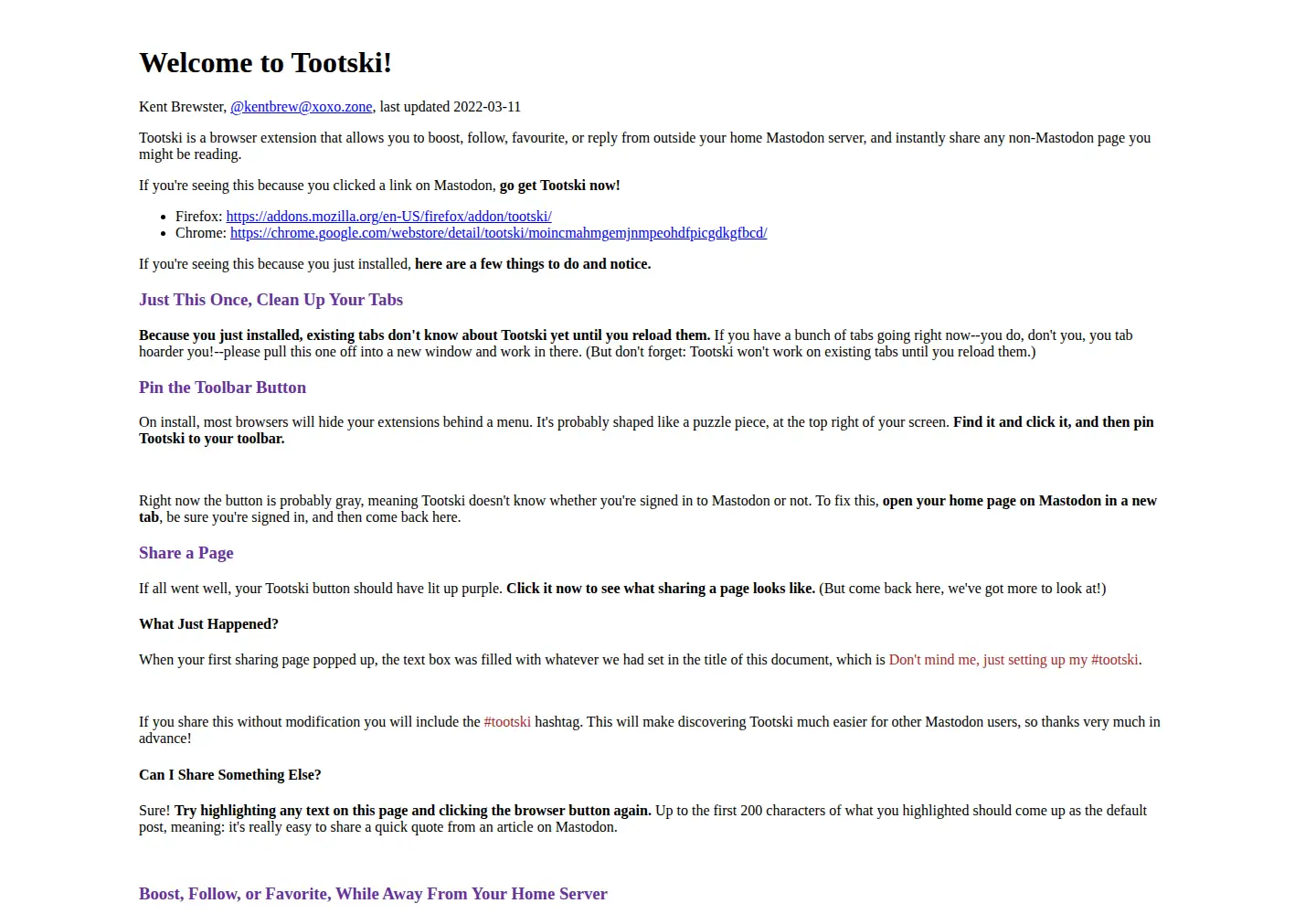 Captured homepage of tootski.dev in the current scan